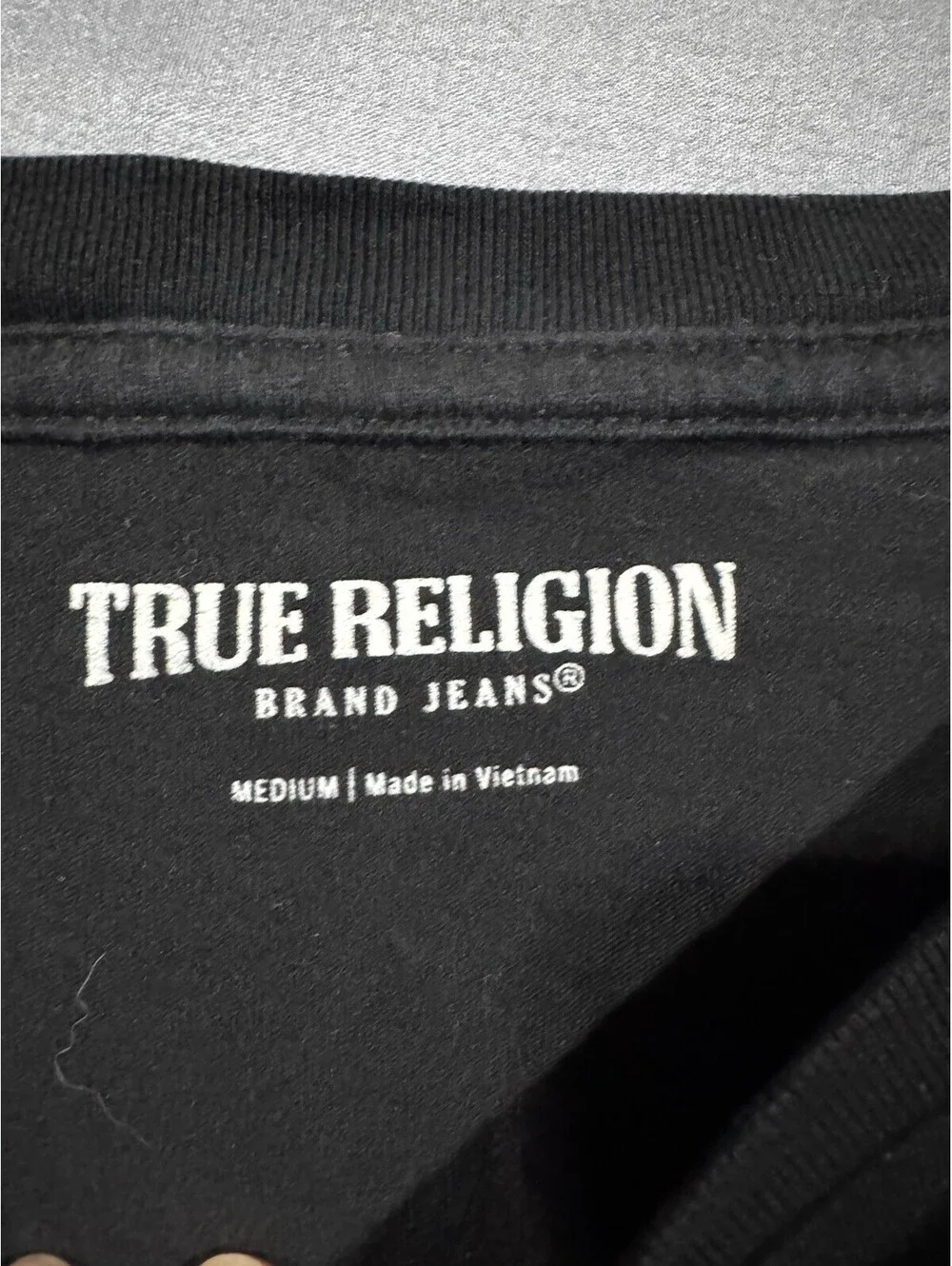 True Religion Mens Size M Black Short Sleeve Camo Box Logo Graphic T-Shirt